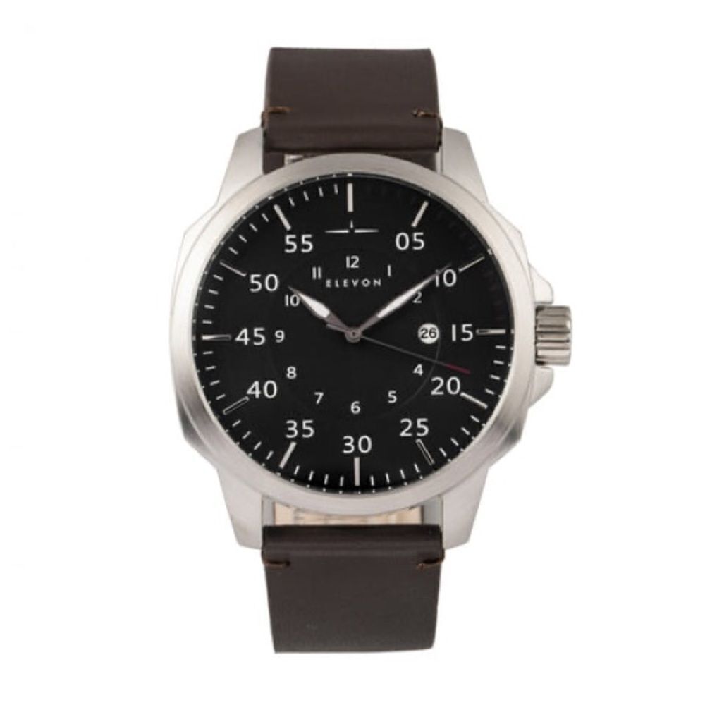 NWB Elevon Hughes Silver Brown Watch Leather Band